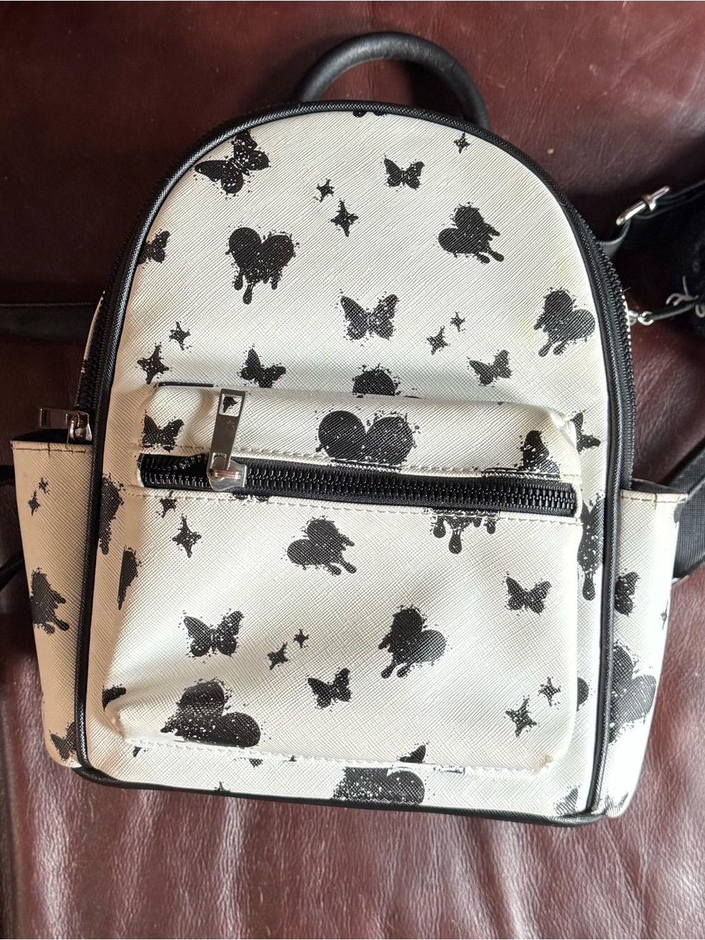Cream & Black Butterfly Heart Mini Backpack - Unbranded